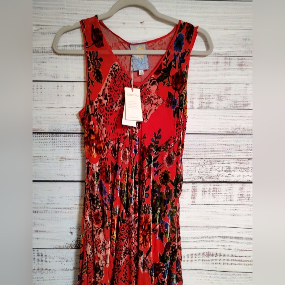 Johnny Was Bobcat Forest Dress Silk Blend Red Floral Maxi Medium NWT Boho Luxe - Picture 3 of 11